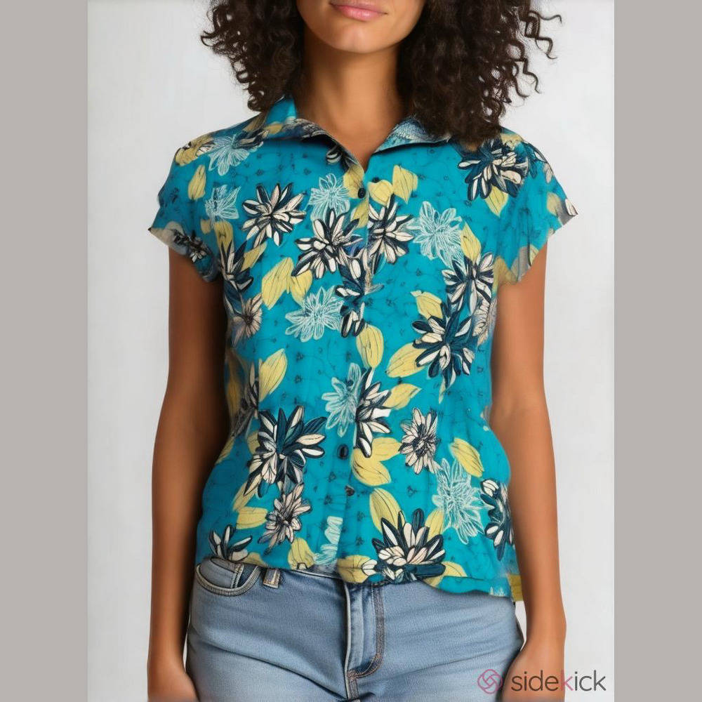 CAPPAGALLO Hawaiian Inspired Button Up Women’s Tee Size L